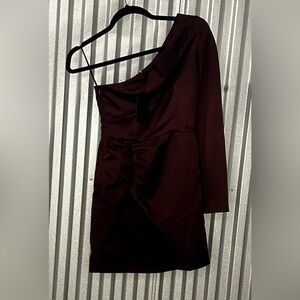 Women’s NWT NBD Red Designer Slim One Shoulder Long Sleeve Midi Dress Size XXS